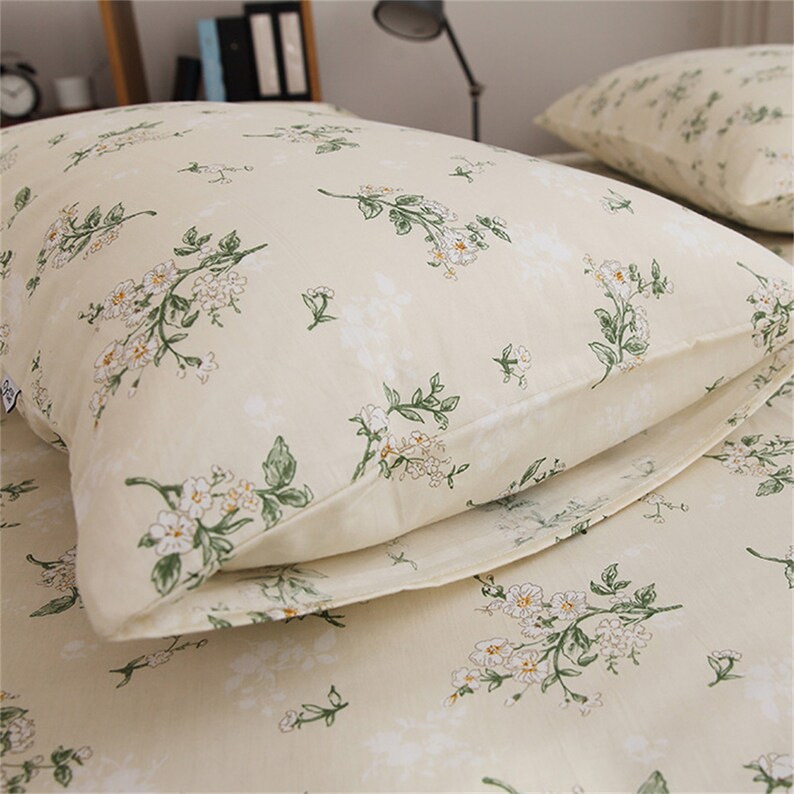 100 Cotton Beige Floral Duvet Cover Set Dorm Bedding Set for Etsy