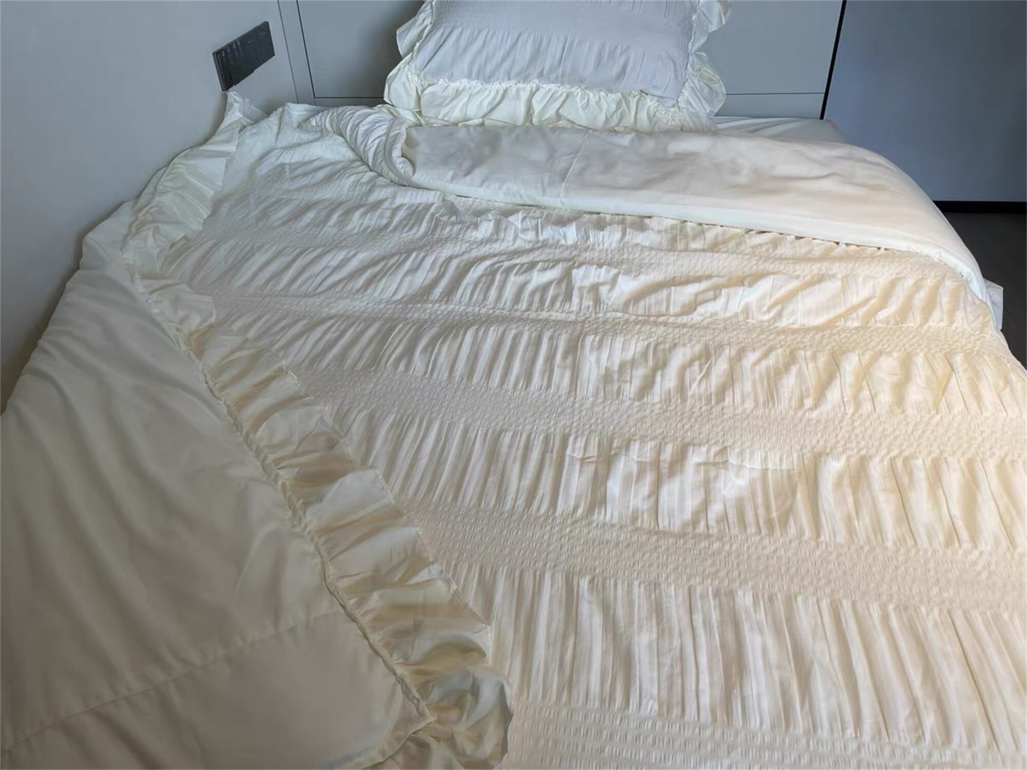 White Seersucker Ruffled Duvet Cover Set Princess Bedding Set Etsy