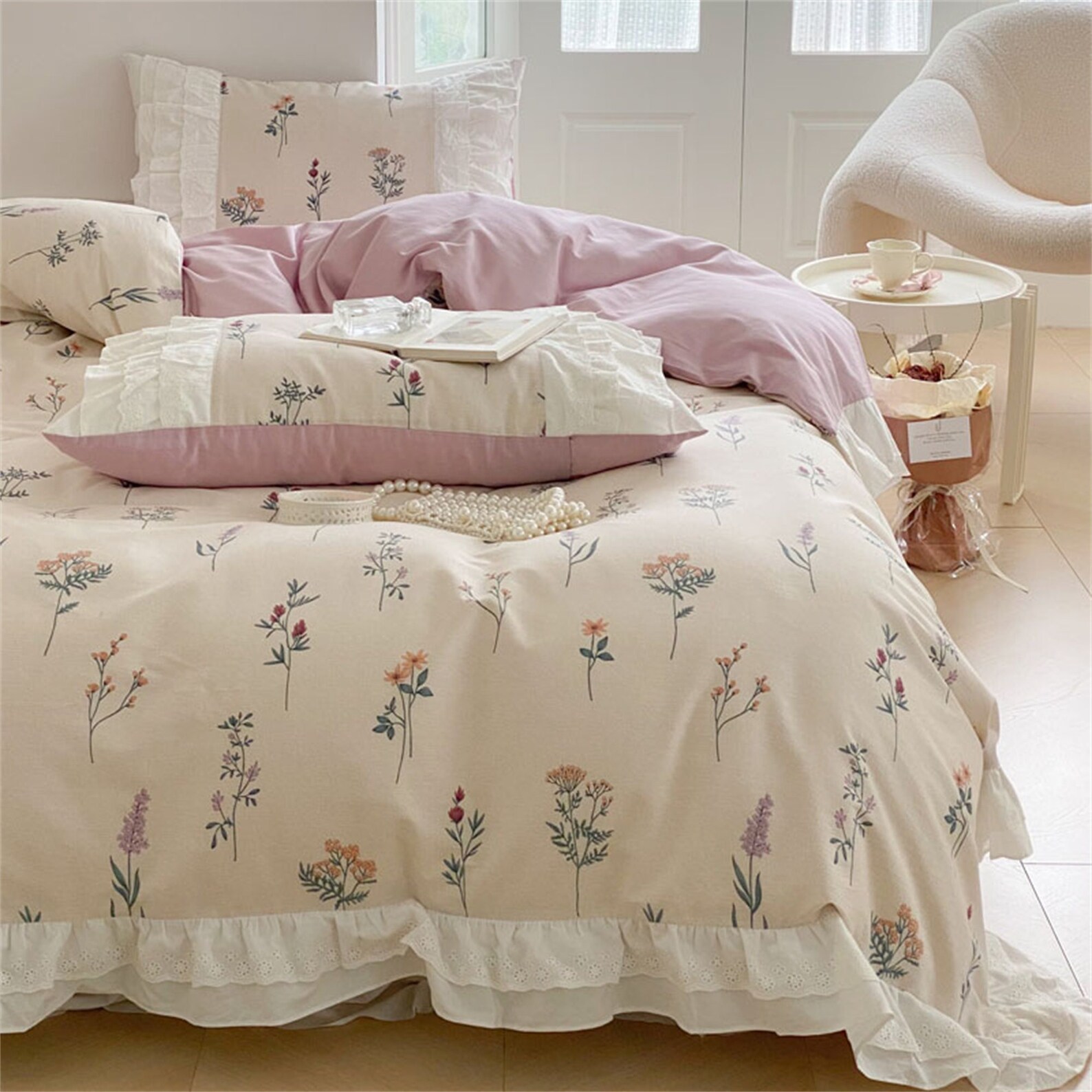 Purple Floral 100 Cotton Duvet Cover Set Cute Floral Girlish Etsy