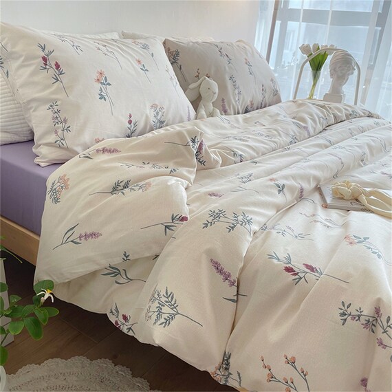Fresh Purple Floral Duvet Cover 100 Cotton Duvet Cover Set Etsy