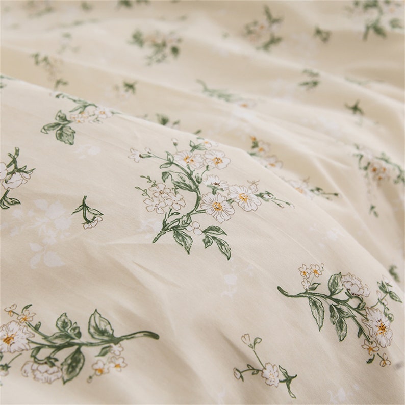 100 Cotton Beige Floral Duvet Cover Set Dorm Bedding Set for Etsy