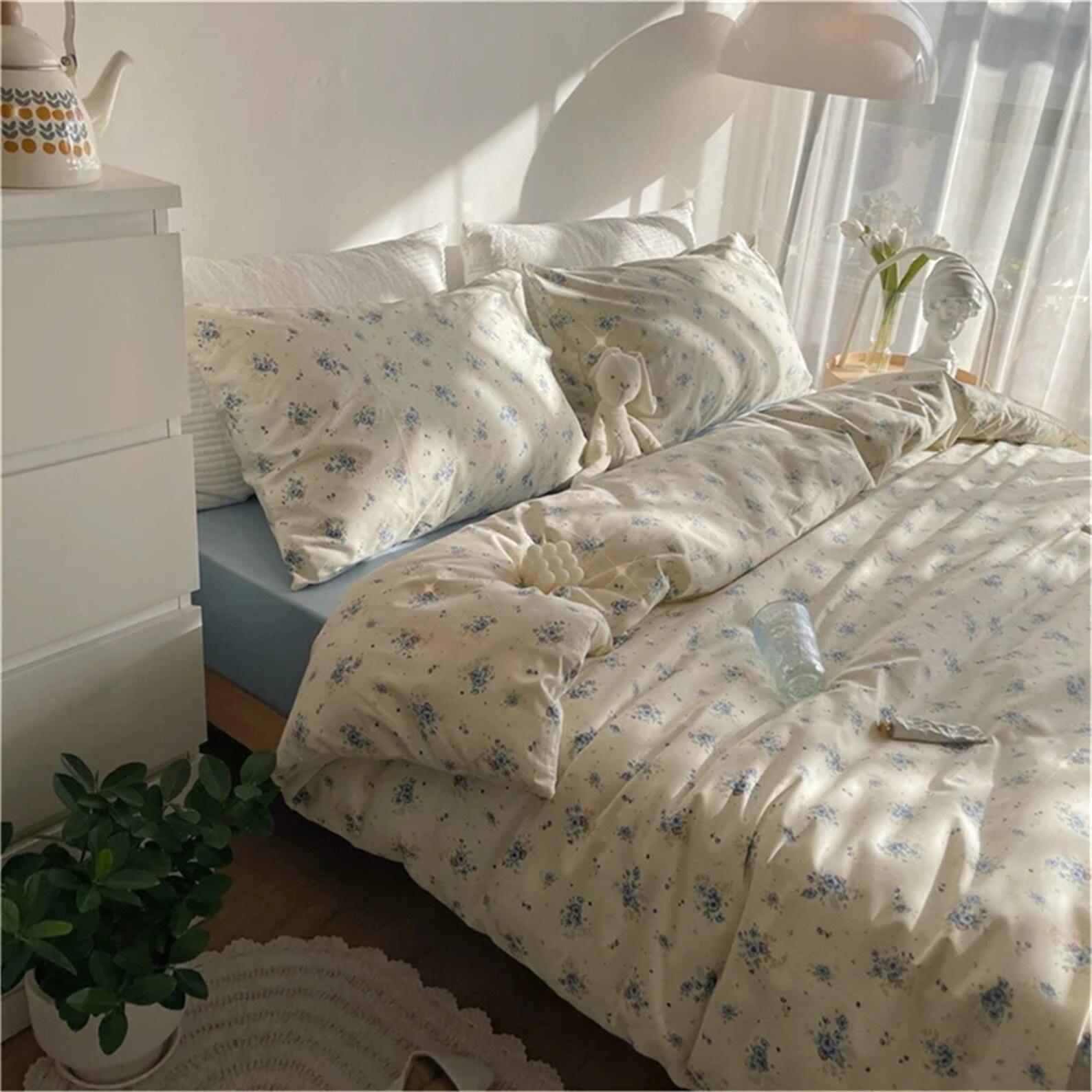 Blue Floral 100 Cotton Duvet Cover Set Fresh Floral Bedding Etsy