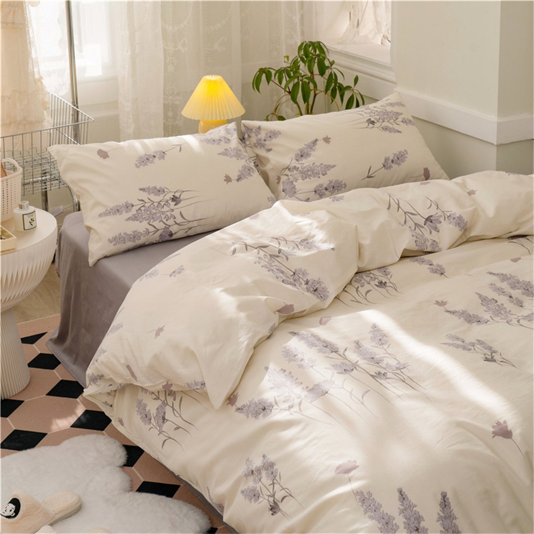 Purple Lavender Floral Duvet Cover 100 Cotton Duvet Cover Etsy