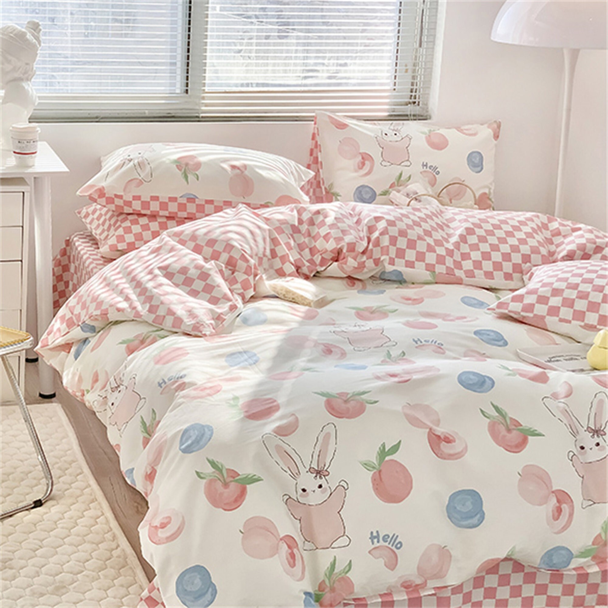 Cute Sweet Rabbit Duvet Cover Set 100 Cotton Duvet Cover Etsy