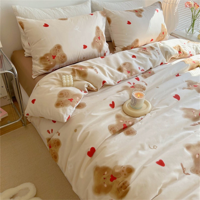 Cute Cartoon Bear Duvet Cover 100 Cotton Duvet Cover Set Etsy