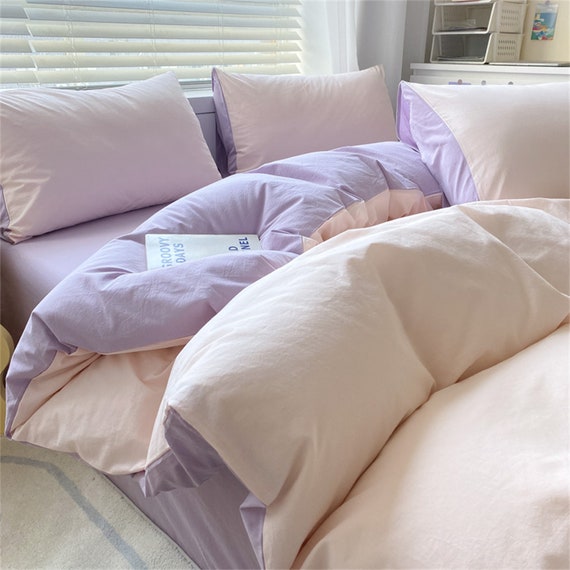 Simple Cream Color Duvet Cover Set Cute Girlish Dorm Bedding Etsy