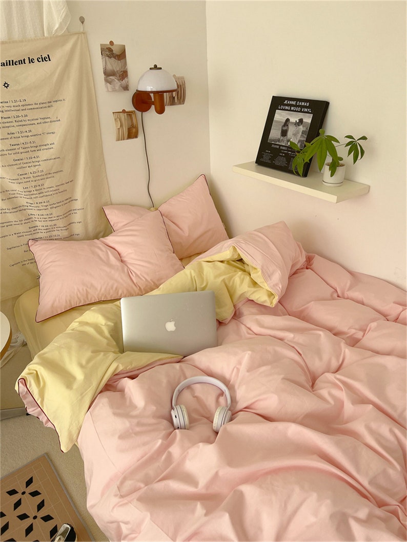 100 Cotton Pink Duvet Cover Set Minimalist Bedding Set Cute Etsy