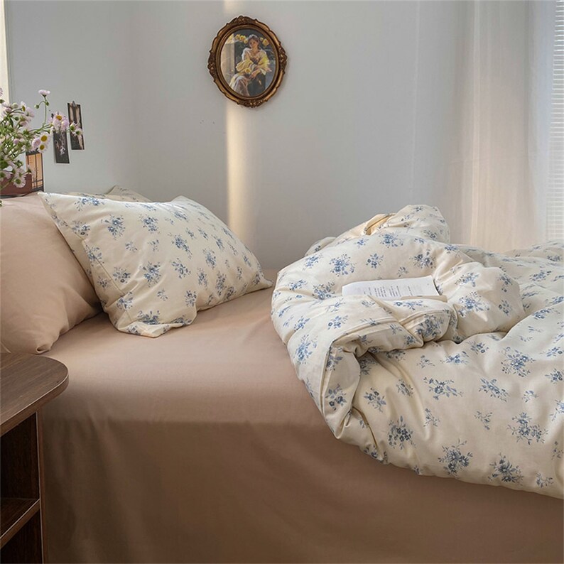 Fresh Blue Floral Duvet Cover Set 100 Cotton Duvet Cover Etsy