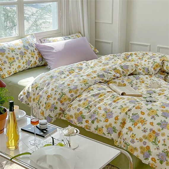 Purple Floral Duvet Cover Set 100 Cotton Duvet Cover Fresh Etsy