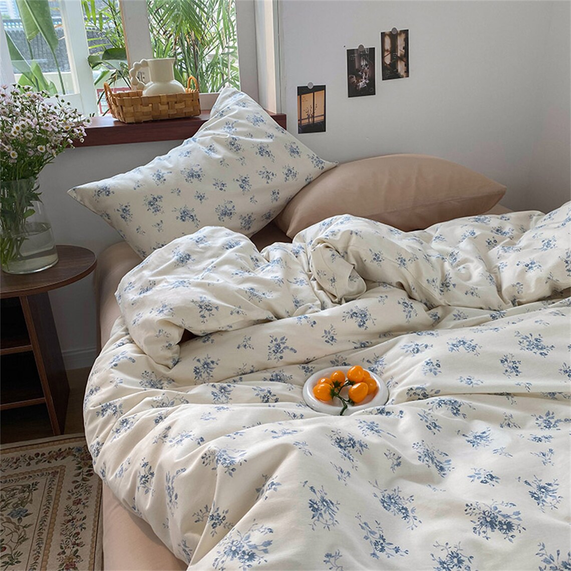 Fresh Blue Floral Duvet Cover Set 100 Cotton Duvet Cover Etsy