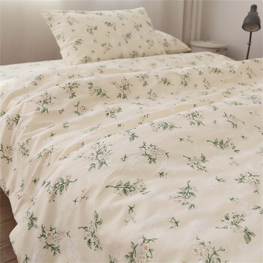 100 Cotton Beige Floral Duvet Cover Set Dorm Bedding Set for Etsy