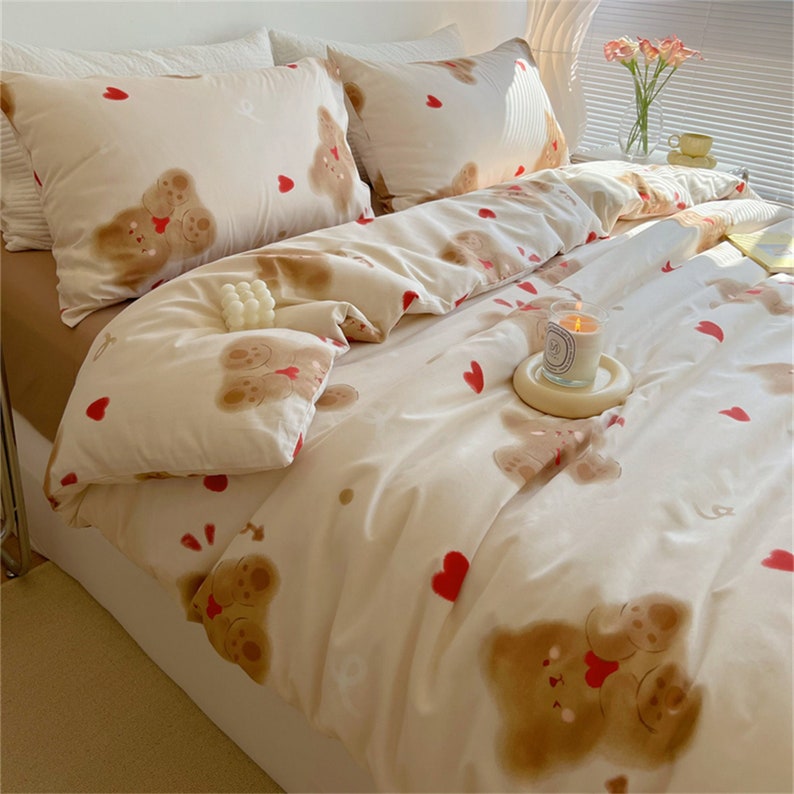 Cute Cartoon Bear Duvet Cover 100 Cotton Duvet Cover Set Etsy