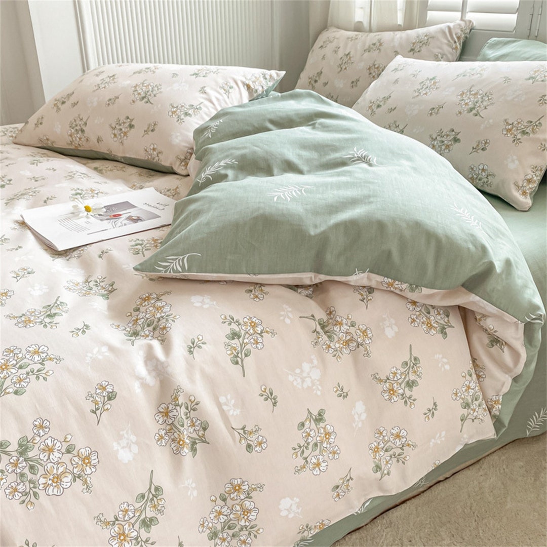 Green Floral Duvet Cover Set 100 Cotton Duvet Cover Fresh Etsy