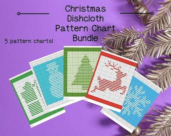 Christmas Dishcloth Knitting Crochet Pattern Charts: 5 Pattern Bundle (Printable Patterns)