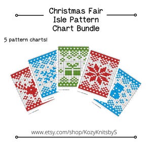Christmas Fair Isle Pattern Charts for Knitting, Crochet, 5 Pattern Bundle, Printable Patterns, Reindeer, Gift, Snowflake, Snowman