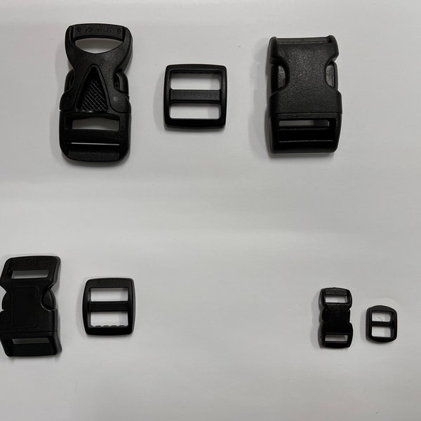 Black Duraflex Plastic Buckles and Sliders for Pet Collars, Backpacks, and More | Breakaway Buckle for Cat Collars