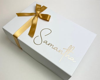 Magnetic Gift Box Empty, crinkle paper, Personalized proposal gift box, Bridesmaid box, White rigid gift box for any occasion.