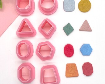 Emporte-pièces géométriques essentiels en pâte polymère : cercle, hexagone, trapèze, rectangle, triangle, octogone, rectangle, ovale et losange