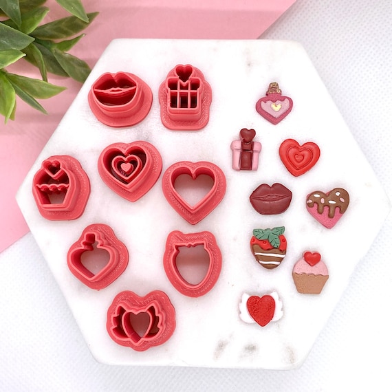 Valentines Clay Cutters, Broken Heart Micro Mini Clay Cutters, 3D
