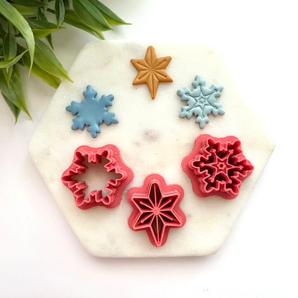 Snowflake and Star for Polymer Clay  | Embossed Snowflake Cutters | Star Cutter | Holiday Cutters | Christmas Cutters | Ornament Cutter