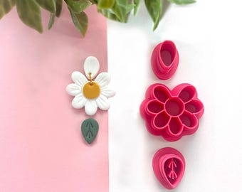 Daisy Flower Polymer Clay Cutter | Petal Cutter | Floral Shaped Clay Cutter | Embossed Cutter | Dangle Cutter | Earring Cutter | Leaf Cutter
