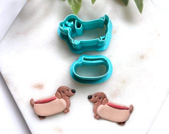 Dachshund Hot Dog Polymer Clay Cutters, Wiener Fun Pet Dangles
