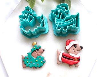 Emporte-pièces en pâte polymère en forme de chien de Noël, décorations de sapin de Noël en forme de teckel