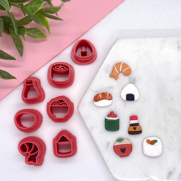 Japanese Food Cutters for Polymer Clay, Ramen Cutter, Sushi Roll Cutter, Shrimp Cutter, Soy Sauce Cutter, Nigiri Cutter