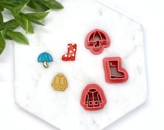 Rainy Day Part 1 Polymer Clay Cutter, Umbrella Cutters, Raincoat cutter, Earrings Polymer Clay Cutter, Boots Cutters, Rain Boots cutter