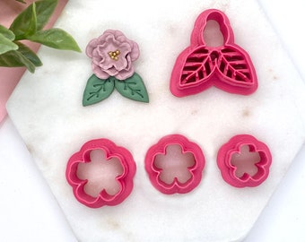 Flower Set Part 1 Polymer Clay Cutter, Petal Cutter, Floral Shaped Clay Cutter, Embossed Cutter, Dangle Cutter, Earring Cutter, Leaf Cutter