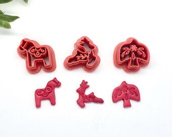 Scandinavian Christmas cutters for Polymer Clay,  Reindeer cutter, Bird Cutter | Holiday Cutters | Horse Cutters