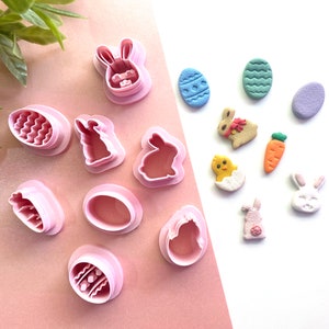 Easter Polymer Clay Cutters | Bunny Cutters | Eggs Cutters | Carrot Cutter | Embossed Cutter | Spring Cutters | Polymer Clay Cutters Set