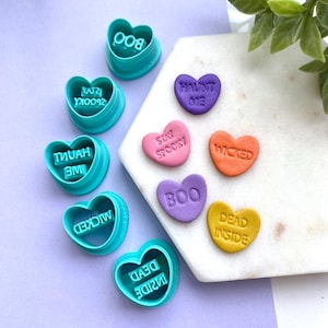 Halloween Hearts Message Polymer Clay Cutters | Dead Inside, Boo, Haunt Me, Wicked, Stay Spooky