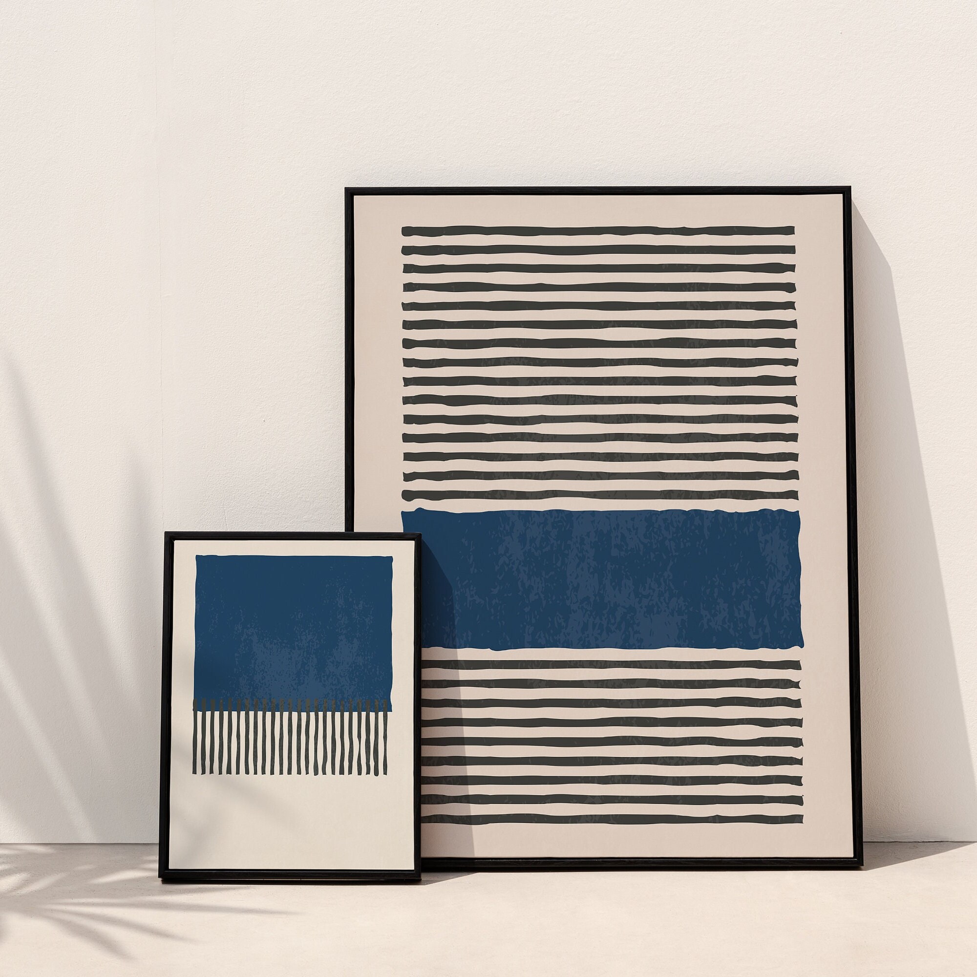 Minimalist Modern Wall Art Print Set of 2, Line Art, Black and Blue ...