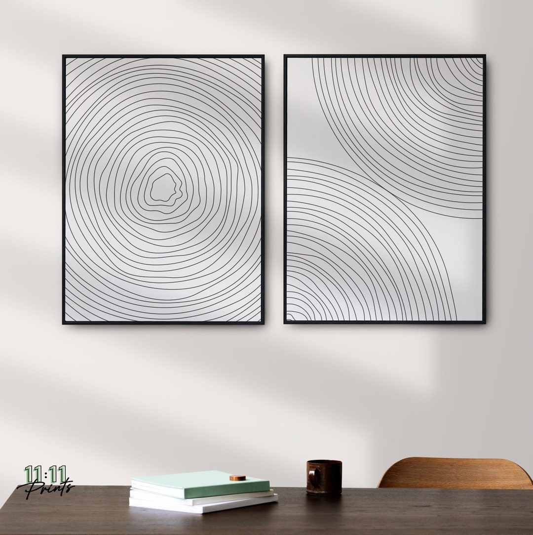 Minimalist Modern Wall Art Print Set of 2, Line Art, Black and White ...