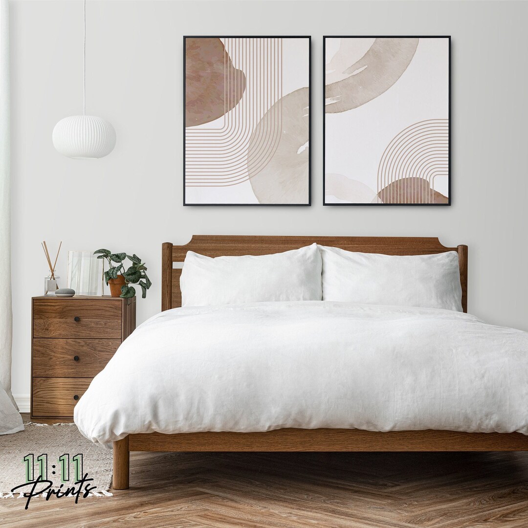 Neutral Mid Century Modern Wall Art Print Set of 2, Minimal Gallery Art ...