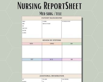 Hoja de informe de enfermería, hoja de cerebro de enfermera, notas de enfermería, notas de cirugía médica, herramienta de transferencia de RN - Descarga digital
