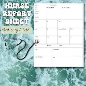 Nurse Brain Sheet, Nurse Report Sheet Med Surg, Nursing Report Sheet, RN Report Sheet, Nurse Shift Report