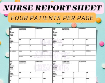 Med Surg Nurse Report Sheet four patients, Nursing handoff tool, nurse brain sheet, patient handoff tool, medical surgical and telemetry,