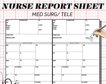 Verpleegkundig rapportblad, verpleegkundig hersenblad, Med Surg-telemetrie, verpleegnotities, RN Handoff Tool, DIGITALE DOWNLOAD