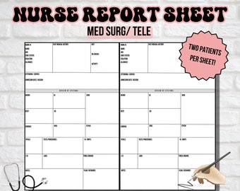 Nurse Brain Sheet, Nursing Report Sheet, Med Surg Nurse Report Sheet, RN patient handoff sheet - DIGITAL DOWNLOAD