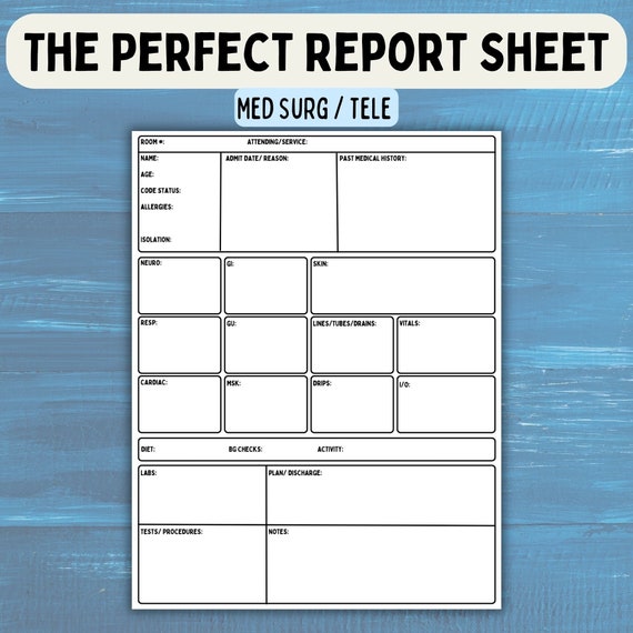 Nursing Report Sheet, Nurse Brain Sheet, RN Handoff Tool, Nurse Report Sheet Med Surg, Registered Patient Report Sheet - Digital Download