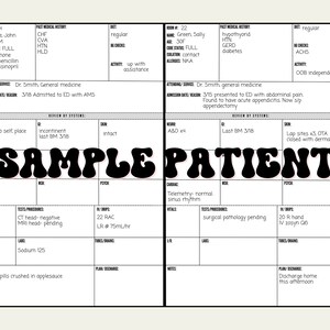 Op de afbeelding: Een medisch formulier met informatie over een pati&euml;nt, inclusief naam, leeftijd, medische geschiedenis, allergie&euml;n en huidige symptomen. Het formulier is onderverdeeld in secties voor verschillende aspecten van de pati&euml;ntenzorg, zoals vitale functies, medicijnen en tests.