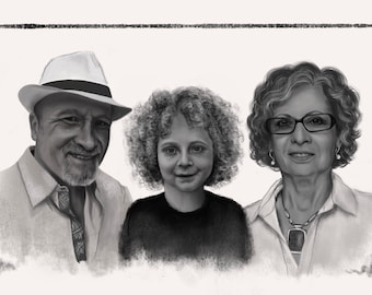 Black and White Custom Portraits, Handmade, Family portrait