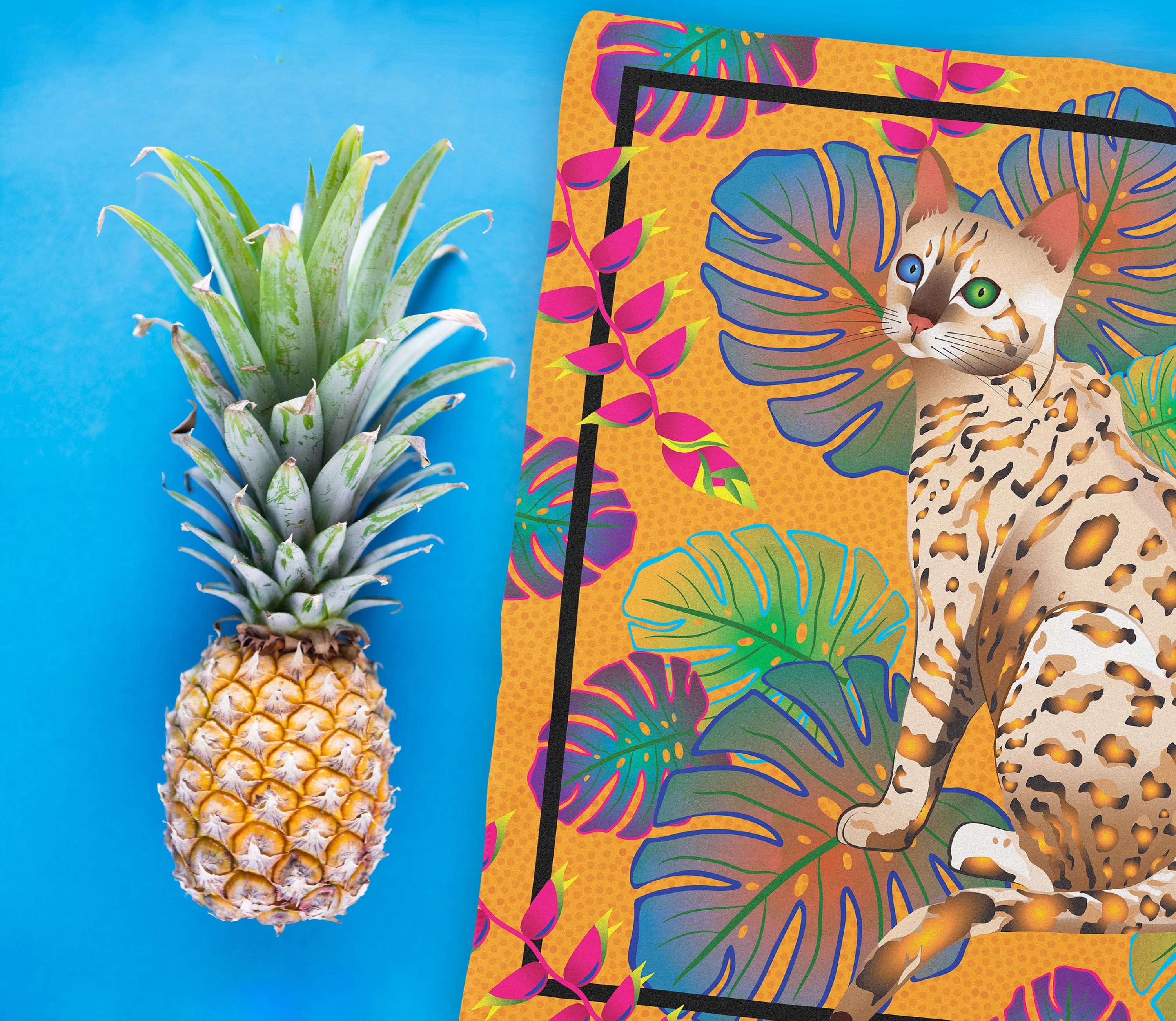 LONG SILK CRINKLE CHIFFON SCARF FELINE FOLKLORE
