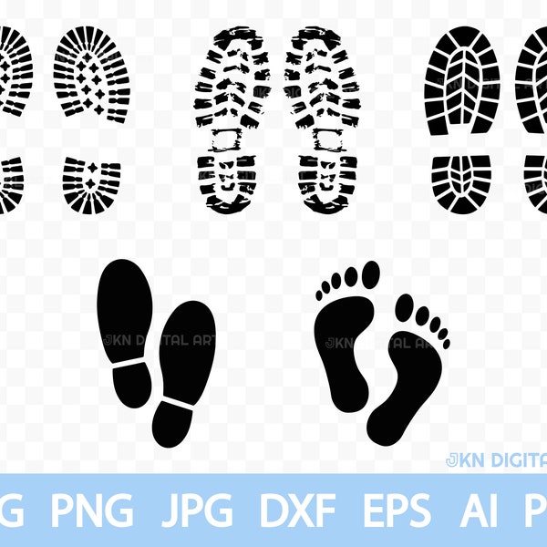 Shoe Boot Foot Print Bundle - Hiking Military Work Soldier Army - svg png jpg dxf eps ai pdf - clipart vector cricut vinyl cutting