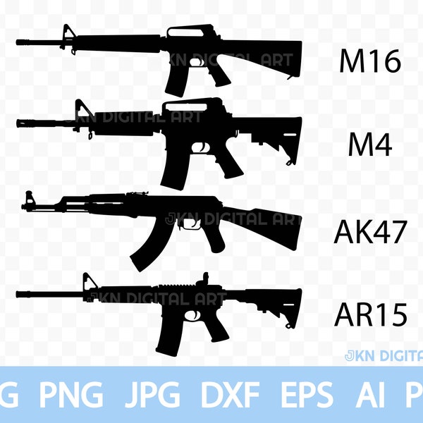 Assault Rifle Gun Bundle  AR15 M4 M16 AK47  Hunting Target 2nd Amendment Owner Rights - svg png jpg dxf eps ai pdf - vector cricut cutting