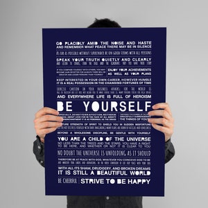 PRINTABLE - Wall art based on Max Ehrmann&#39;s Desiderata in dark navy blue.