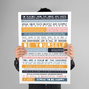 PRINTABLE - Wall art based on Max Ehrmann&#39;s Desiderata in mustard, pink and blues.