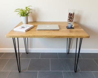 Rustic Wood Desk with Coloured Metal Hairpin Legs | Solid Wood | Handcrafted